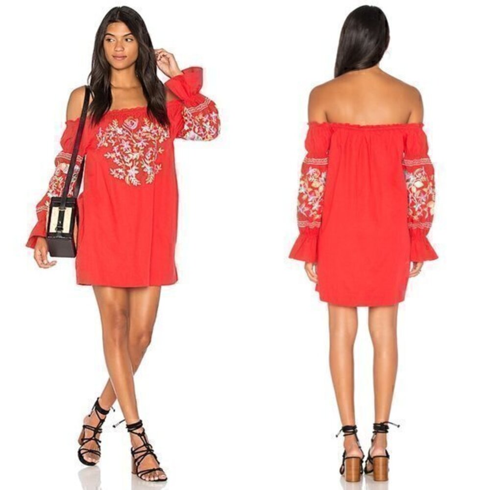 Free People Fleur Du Jour Red Mini Dress with Pockets Size S NWOT